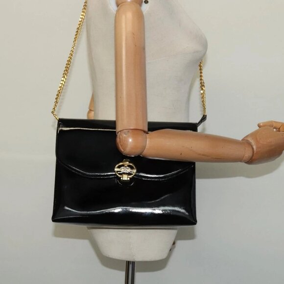 GUCCI Chain Shoulder Bag Patent leather Black Gold Auth BA2705 - Picture 3 of 16